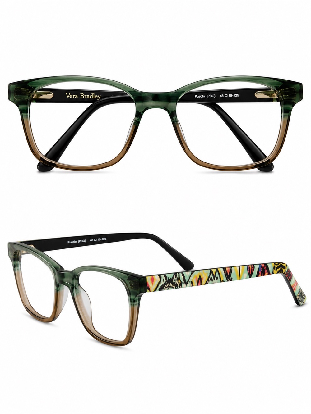 Vera Bradley Taren Eyeglass Frames Pueblo Green Ombre 48-15-125 w/ Case